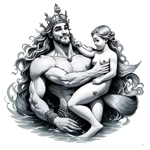 King Triton Holding Baby Ariel