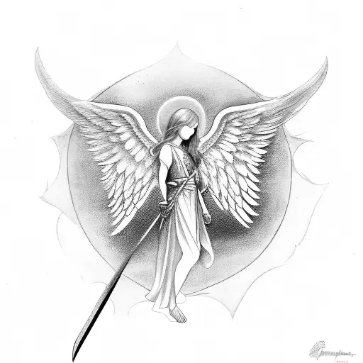 Angel With Wings And Sword