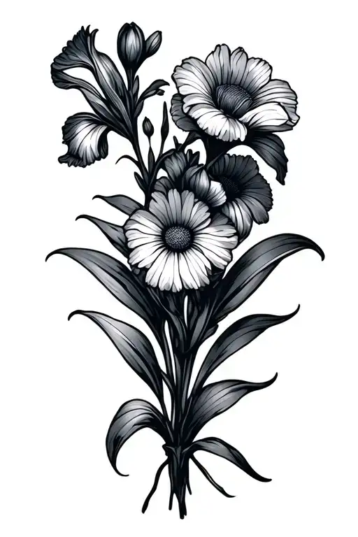 Iris And Aster And Sweet Pea Flower Boquet