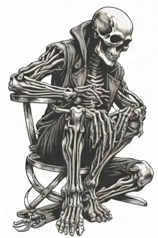 Skeleton Is Sitting On A Chrome Rim From A Car