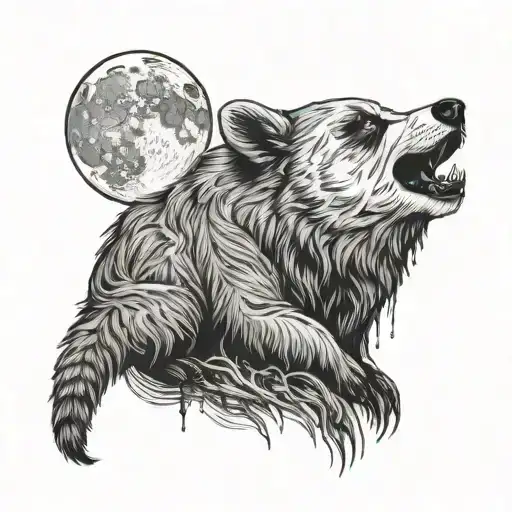 Panda Bear And A Wolf Howling At The Moon Made