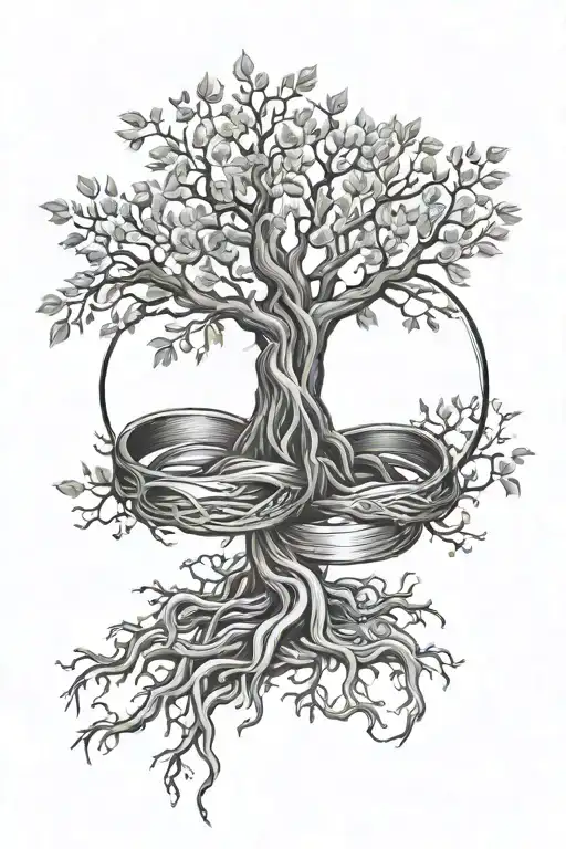 Tree With Intertwined Wedding Rings In Roots