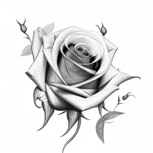 A Black And Grey Portrait Of A Rose With Hidden Knife Blades As The Stems