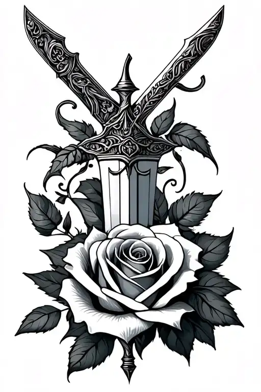 Dagger And Roses Blooming