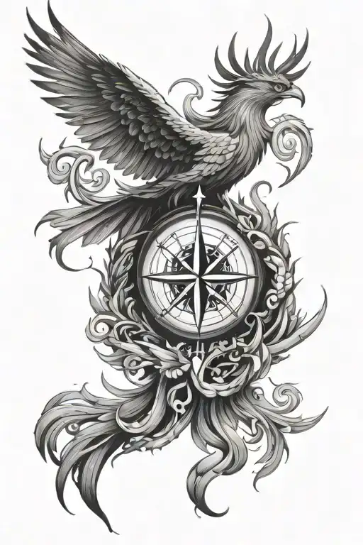 Phoenix And Compass Rose Intertwined