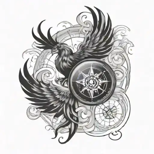 Phoenix And Compass With Flames