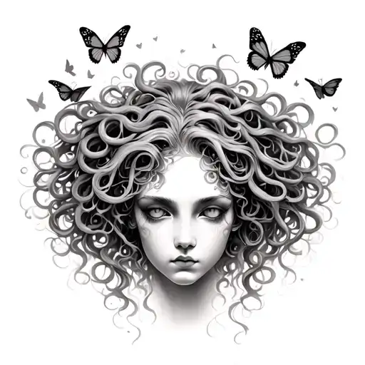 Medusa Head With Butterflies Fluttering
