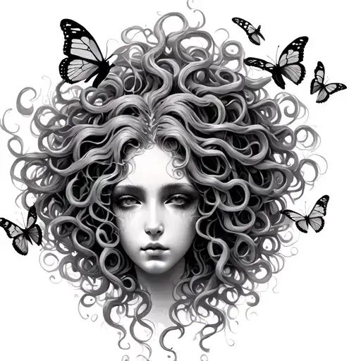 Medusa Head With Butterflies Surrounding
