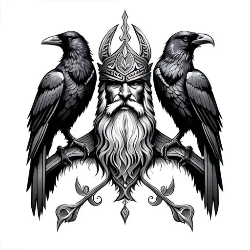 Norse God Odin With Two Ravens In Maori Style Tribal