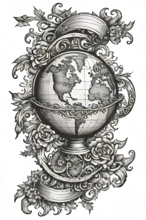 Globe Sun Travel Tattoo Design