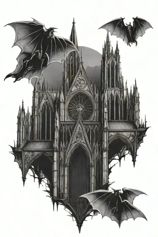 Gothic Cathedral With Bats