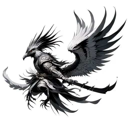Samurai Protect Phoenix With Deployed Wings