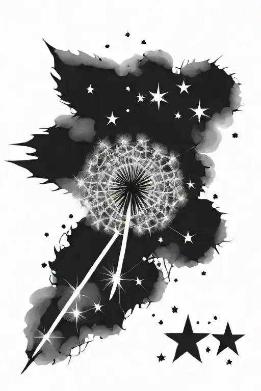 A Dandelion Flower With Stars As Some Of The Top