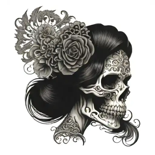 A Hauntingly Beautiful Female Skeleton Adorned With Intricate Lace Patterns