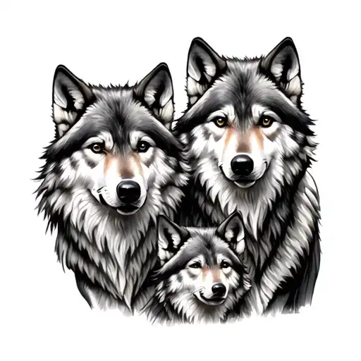 2 Adult Wolves 3 Baby Wolves