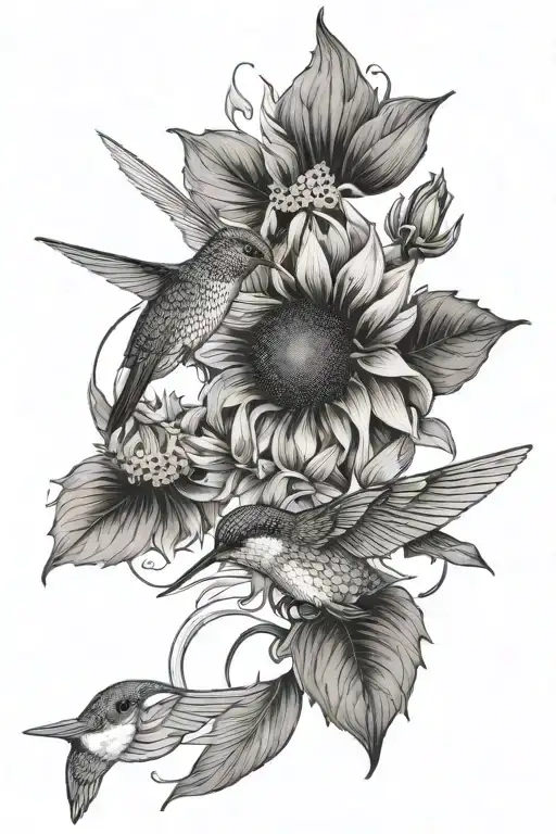 Sunflower And Hummingbird Flying