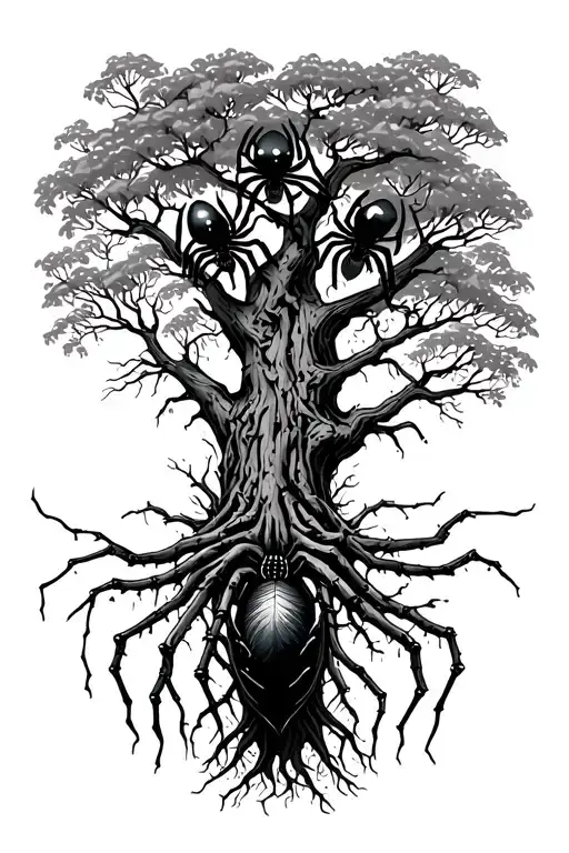 Posion Tree With 3 Black Widow Spider Biting The Roots Of The Tree