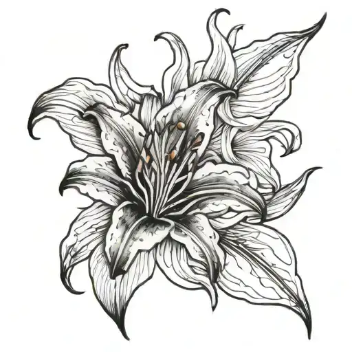 A Leaf And Lily Flower In Lef Upper Arm Tatto Design