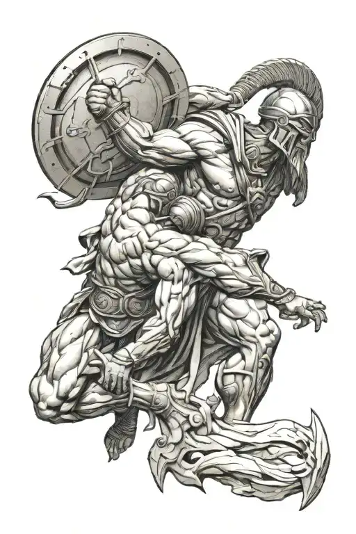 Atlas With Spartan Warrior Wielding