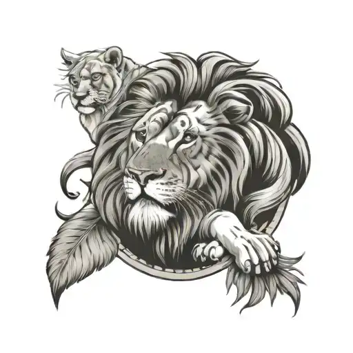 Mom And Lion Surrounded