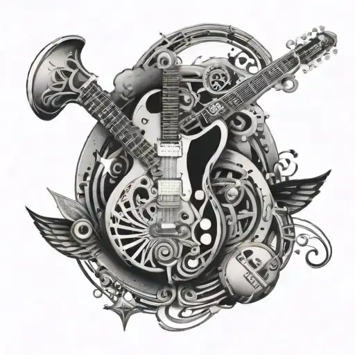 A Cosmic Swirl Made Up Of Musical Instruments And Car Parts