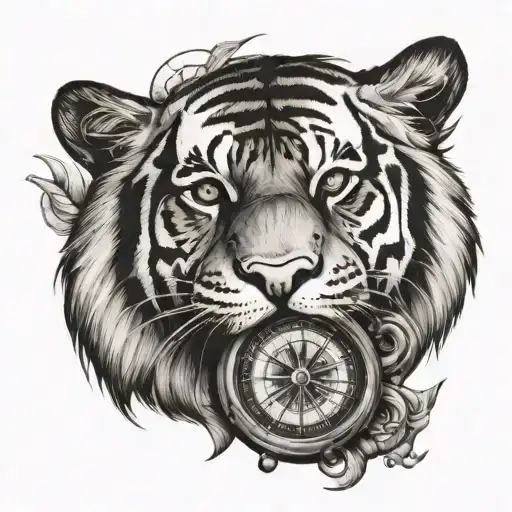 Tiger Grin And Compass And Watch