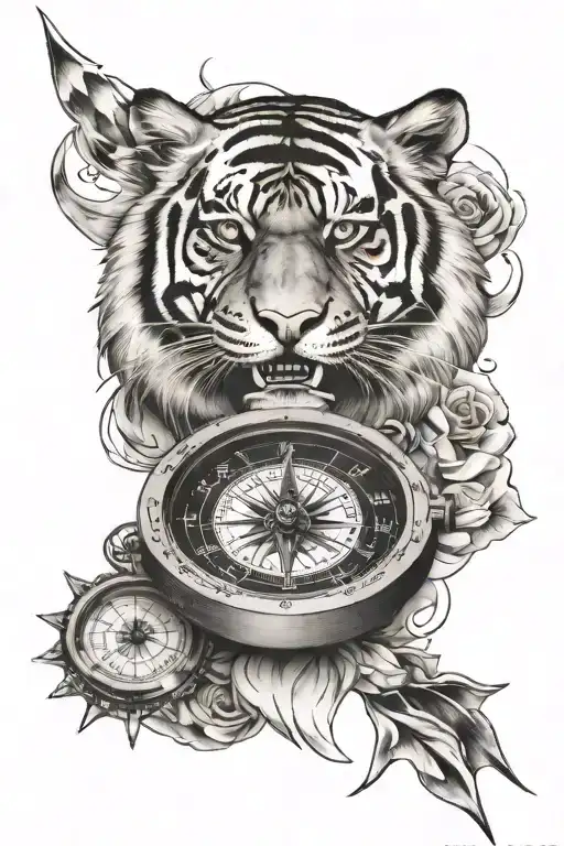 Tiger Grin And Compass And Watch