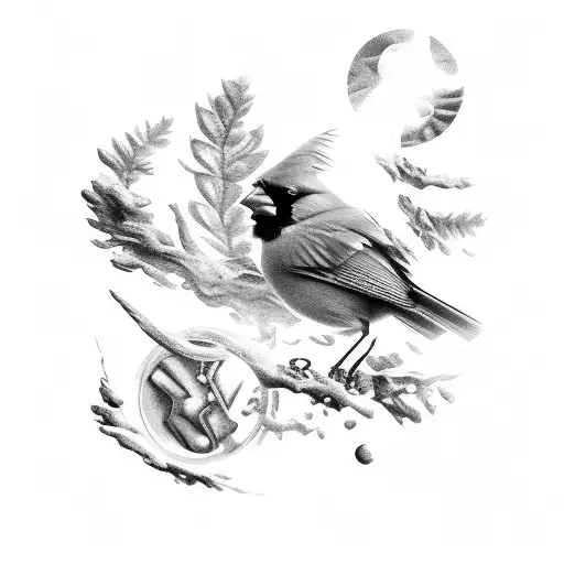 Cardinal With Halo Perched In Front