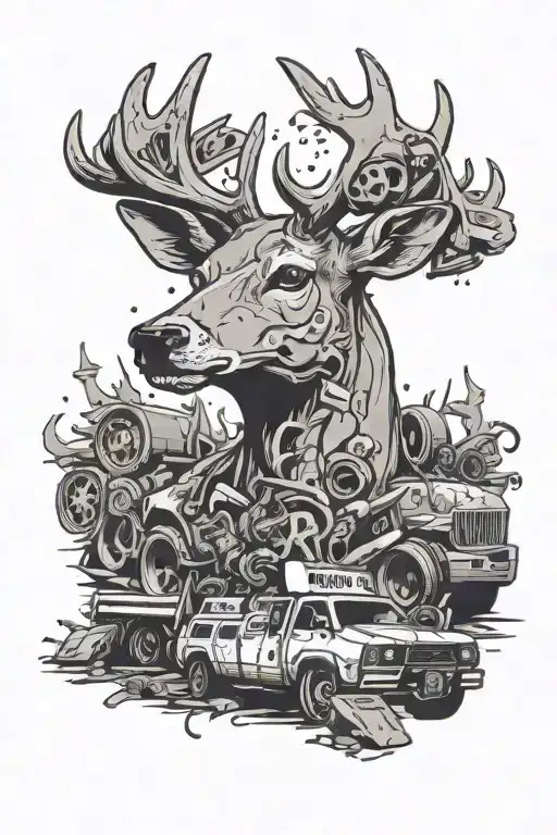 Junkyard Word With Deer Behind The Words And Random Trash With Tire
