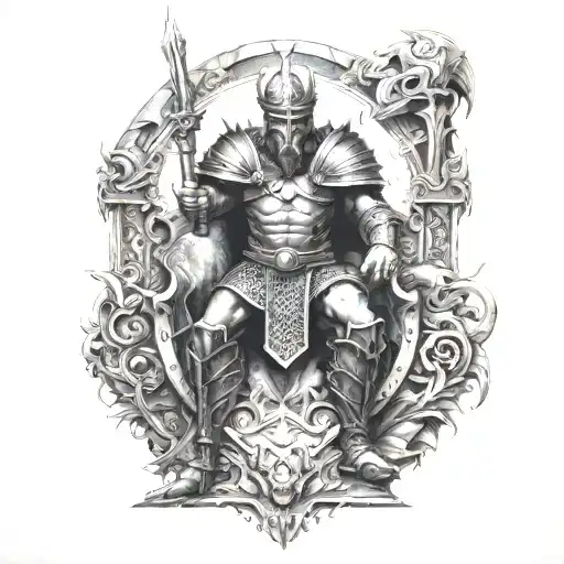 Warrior In Battle On Throne Surrounded