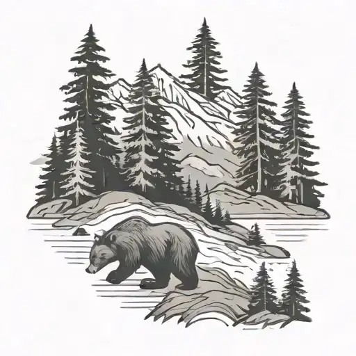 Mountains And Trees And A Bear