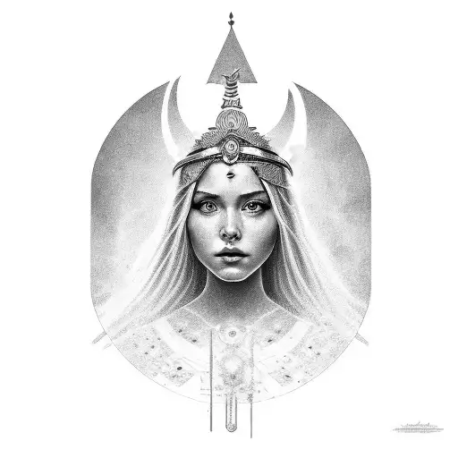 A Portrait Of Your Daughter As A Goddess In A Black And Grey Style