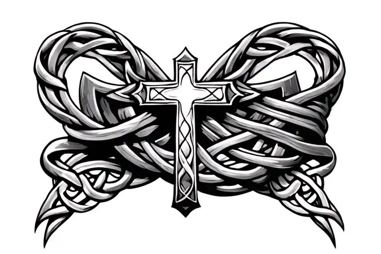 Celtic Cross With Celtic Knot Wrapped Around Bicep