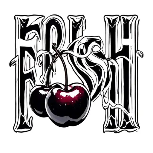 Word Fresh With Two Cherries Intertwined