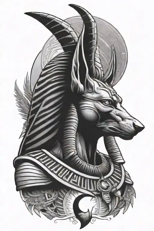 Egypt God Anubis Portrait With Half Moon