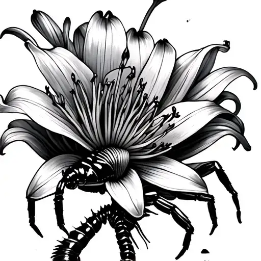 Centipede Wrapped Around A Spider Lily Flower