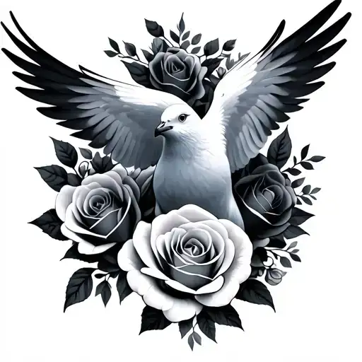 White Dove With Roses