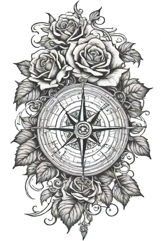 Roses With Vines Surrounding A Compass