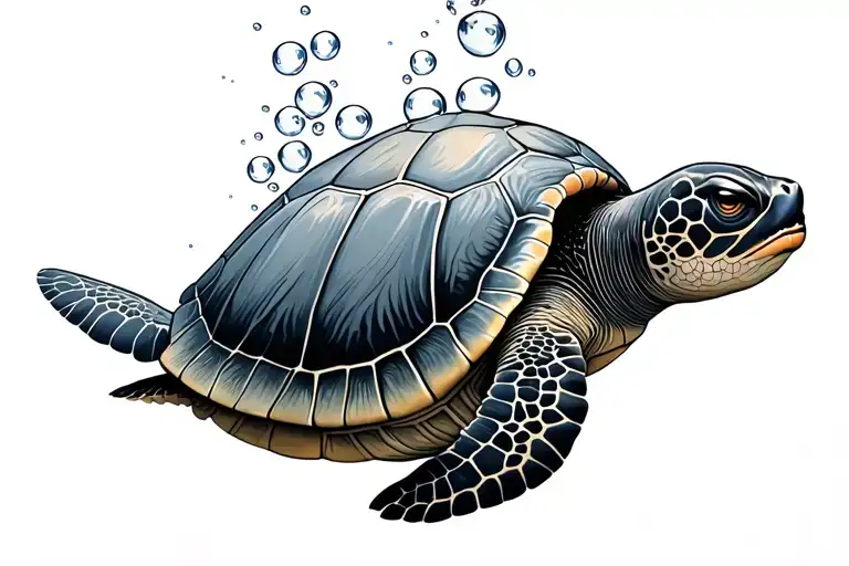 Sea Turtle With Bubbles Rising