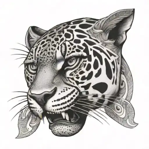 Jaguar Face Made From Mayan Symbols