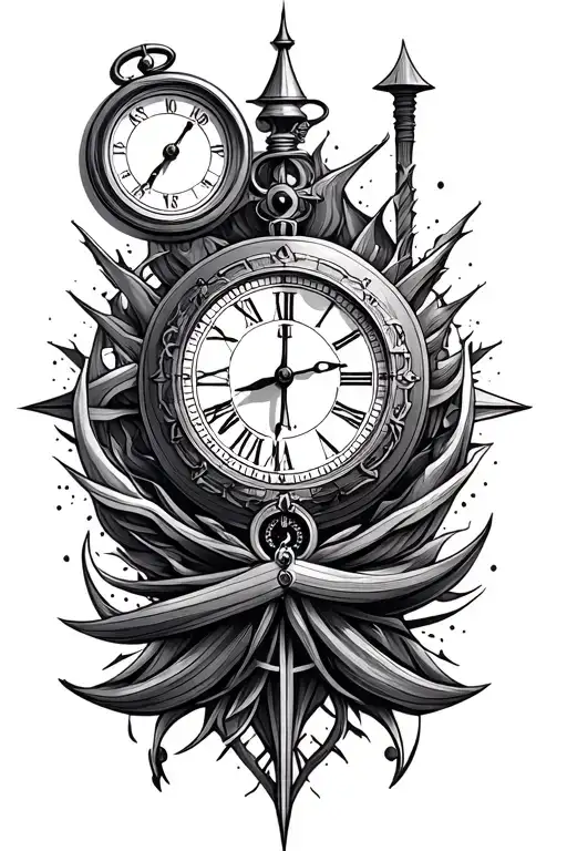 Clock And A Compass Surrounded