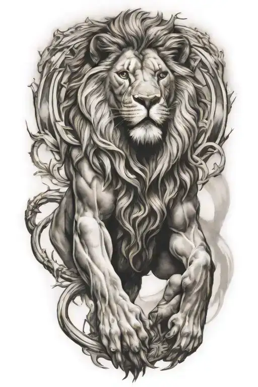 Lion Atlas With Human Body Holding Up The World