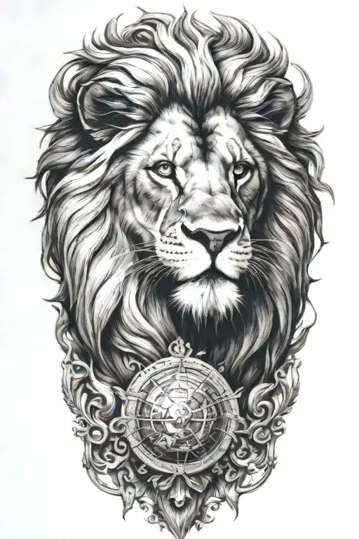 Lion Atlas With Human Body Holding Up The World