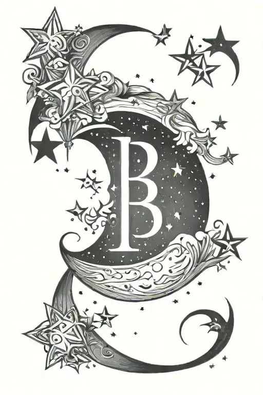 Moon And Starry Sky With Initial