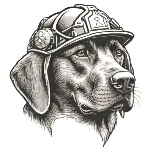 Chocolate Lab Wearing A Firefighter Helmet