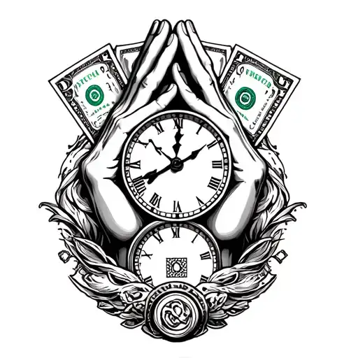 Praying Hands Clock Dice Money I Love Mom Forearm Sleeve Tat Idea