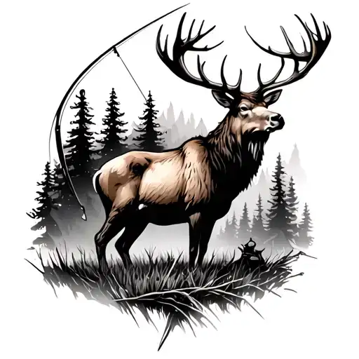 Bow Hunting Fly Fishing Elk Forest Scene With A Hidden