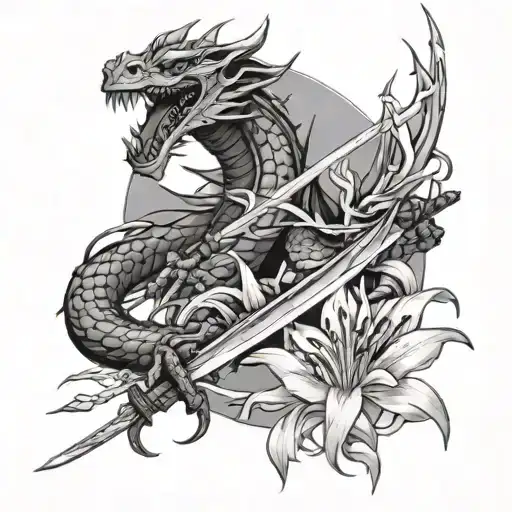 Katana With Dragon And Spider Lily