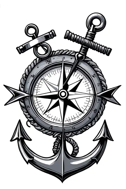 Compass With Anchor Intertwined