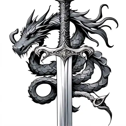 Sword With Libra Scales And A Dragon Wrapping Around The Sword